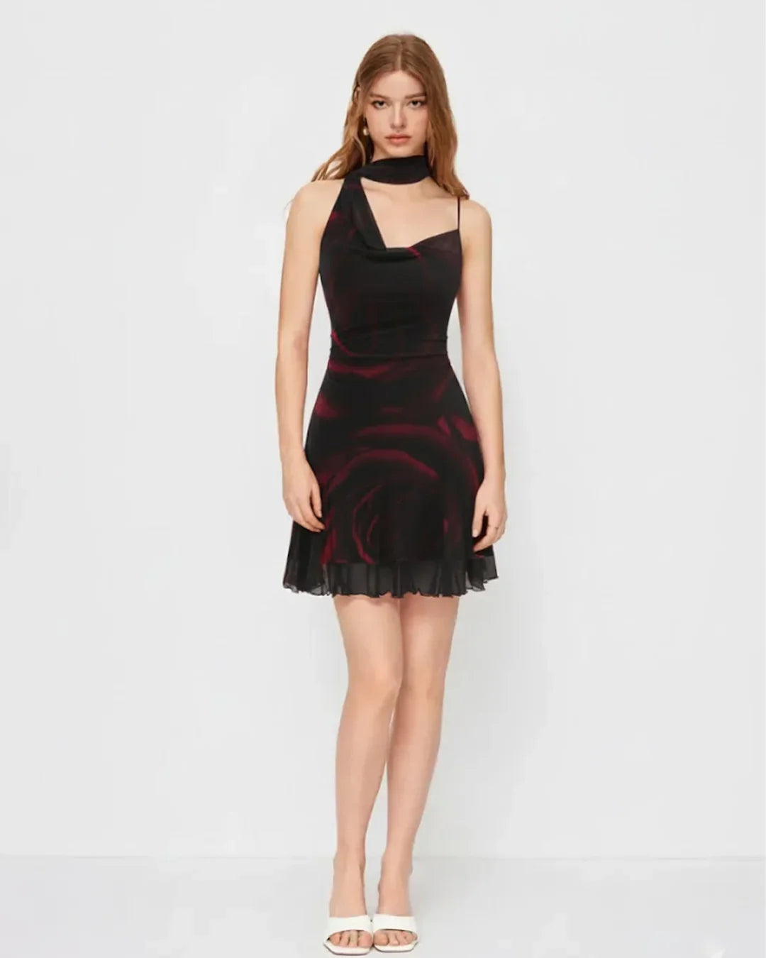 Black Abstract Print Sleeveless Mini Dress