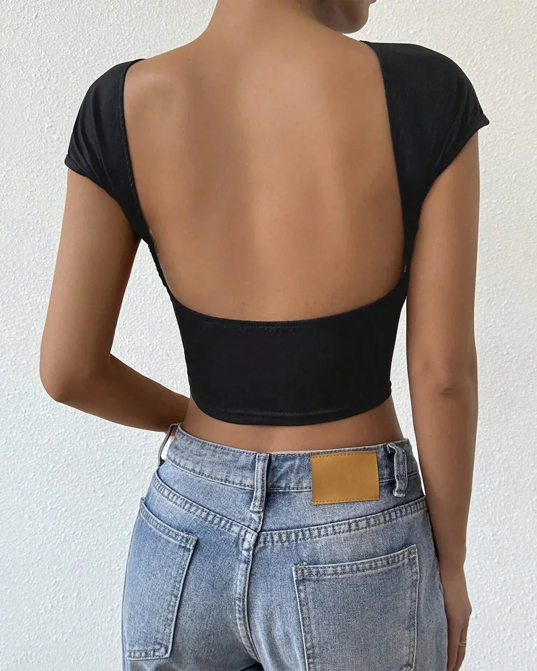 Black Cap Sleeve Crop Top