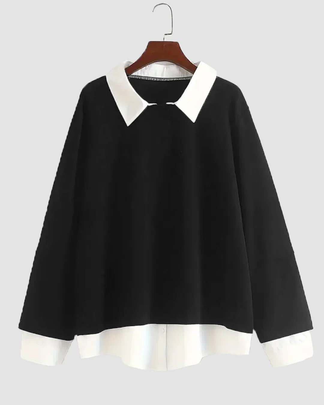 Black Contrast Collar Long Sleeve Sweatshirt