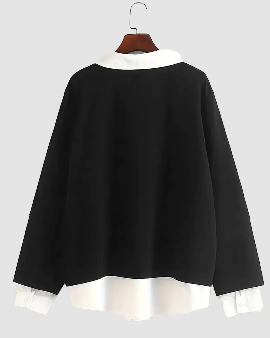 Black Contrast Collar Long Sleeve Sweatshirt