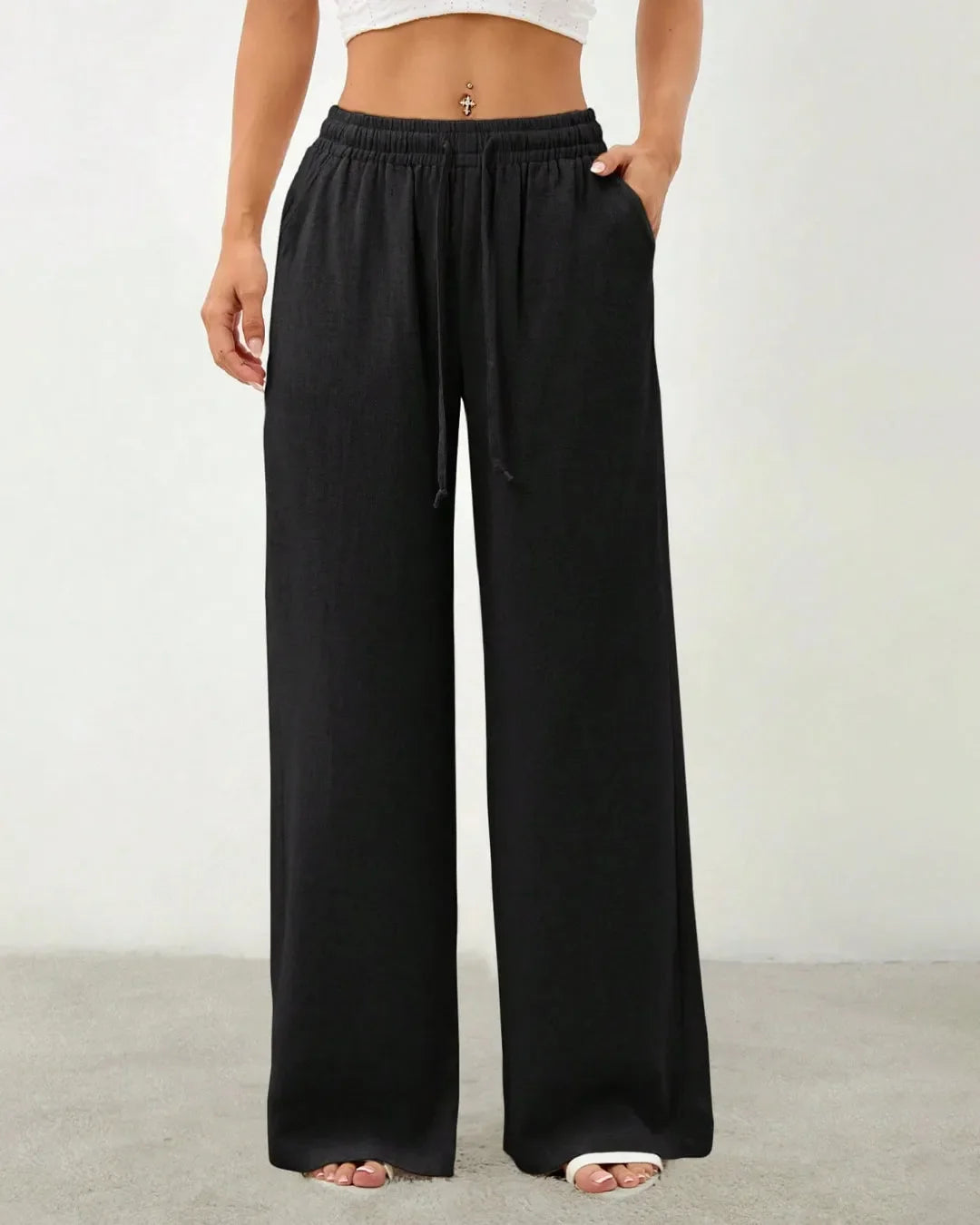 Black Drawstring Wide Leg Lounge Pants