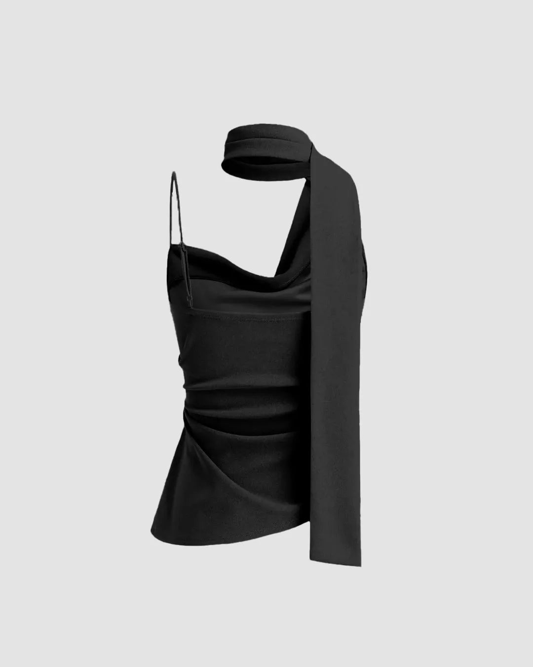Black One-Shoulder Draped Scarf Top