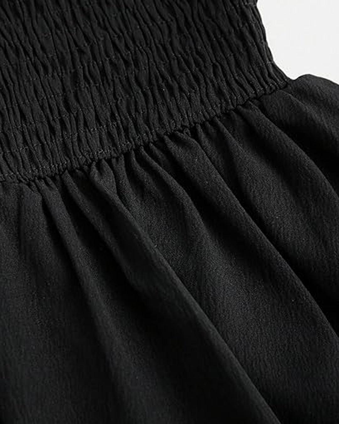Black Pleated Strapless Ruffled Top