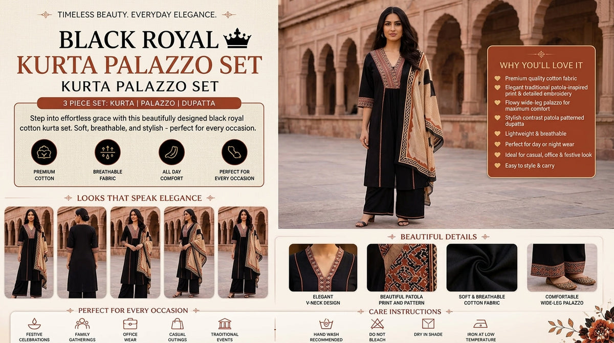 Black Royal Kurta Palazzo Set 🖤