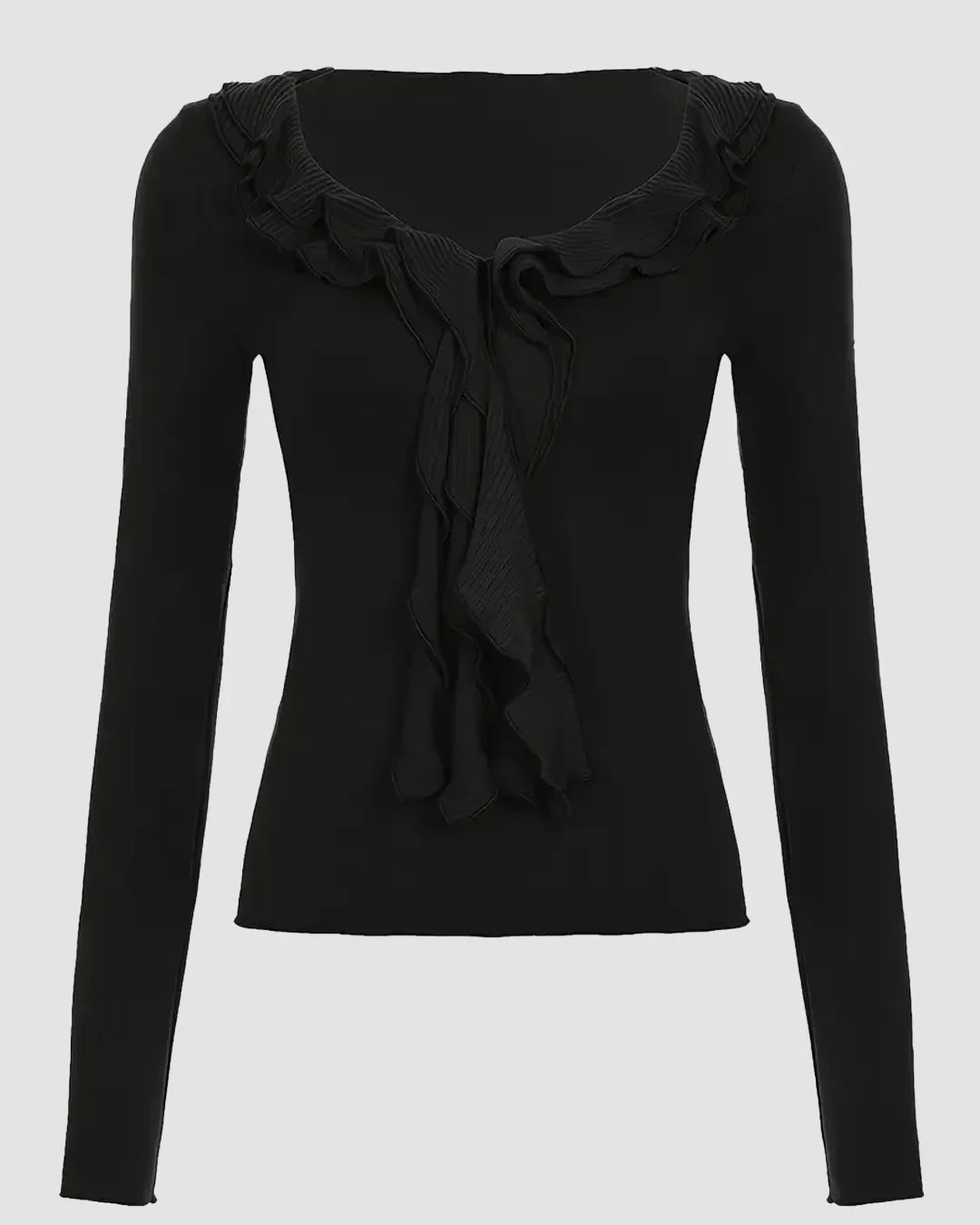 Black Ruffle Tie-Up Full Sleeve Top