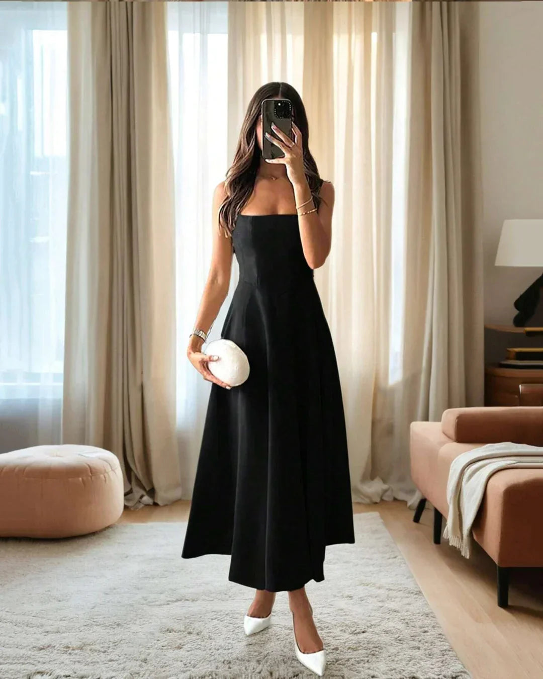 Black Strapless Fit and Flare Midi Dress