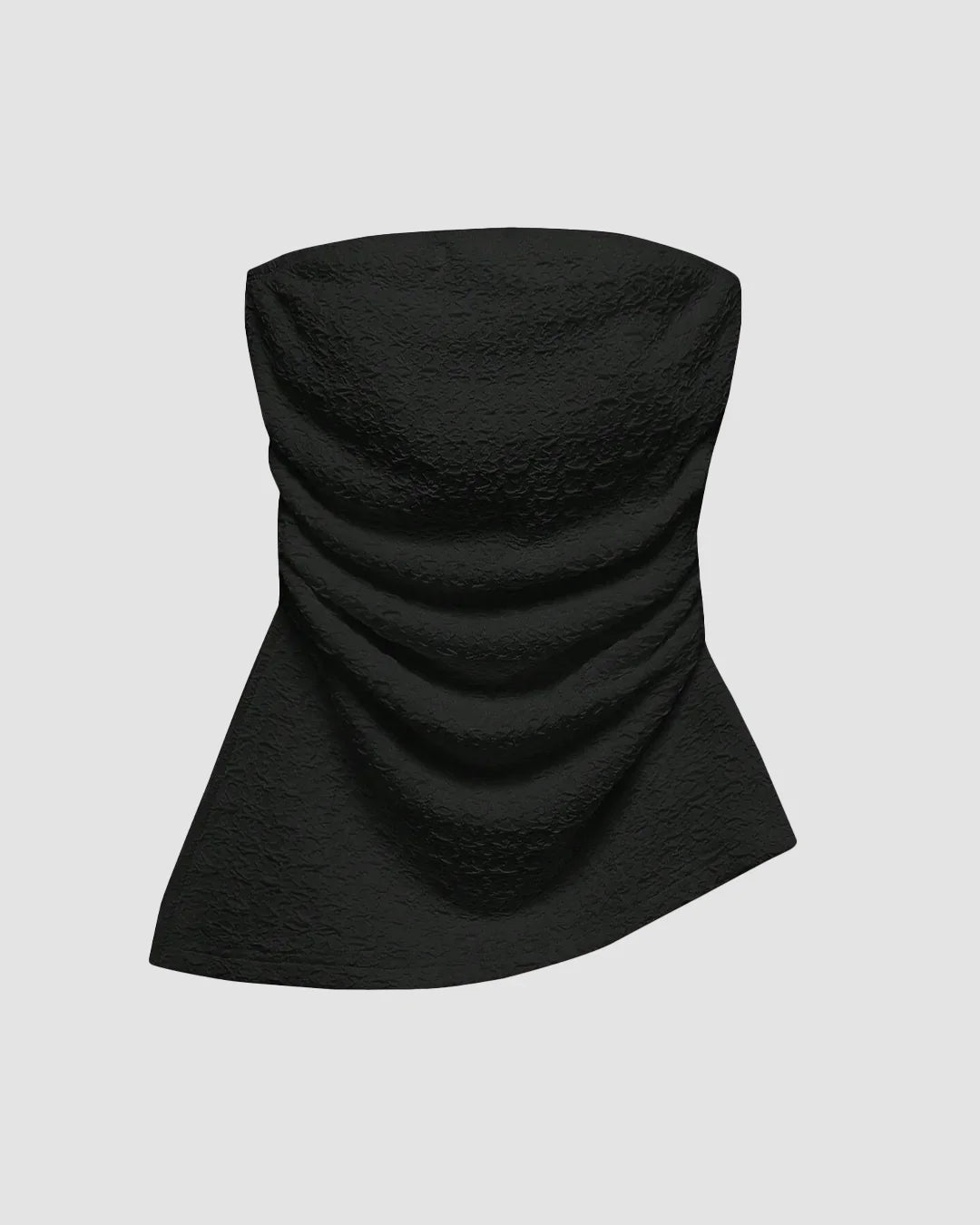 Black Textured Strapless Ruched Tube Top