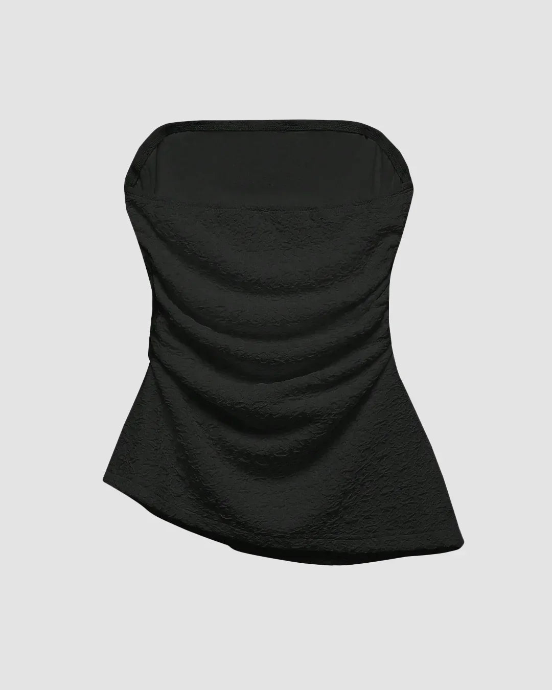 Black Textured Strapless Ruched Tube Top