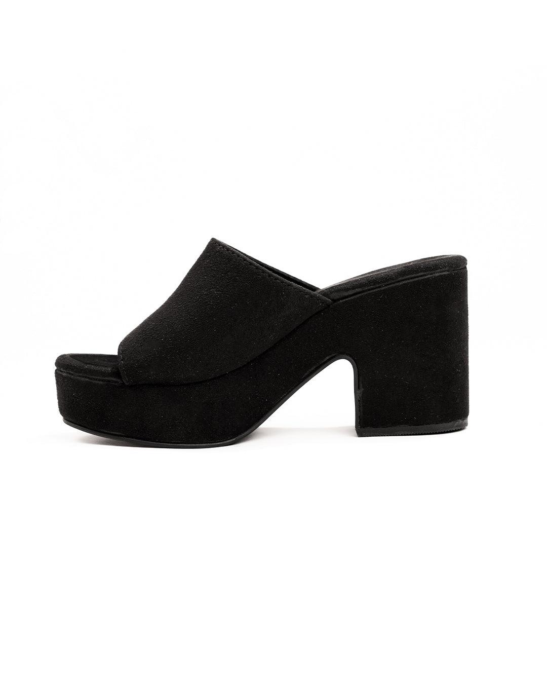 Block-Healed Black Suede Platform Heel