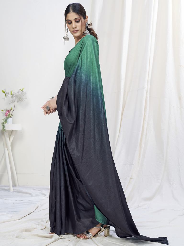 Blue-Teal Ready to Wear One Minute Lycra Saree