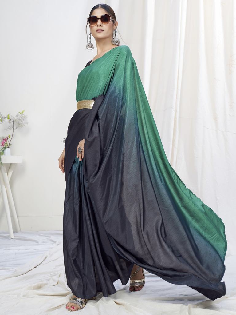 Blue-Teal Ready to Wear One Minute Lycra Saree
