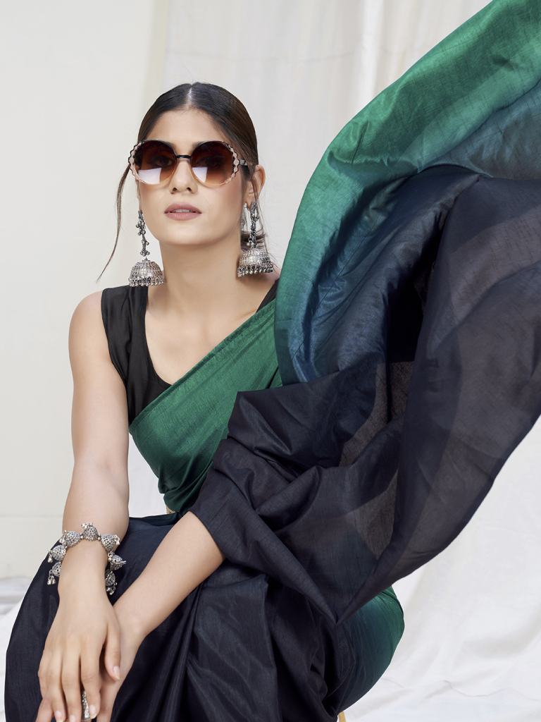 Blue-Teal Ready to Wear One Minute Lycra Saree