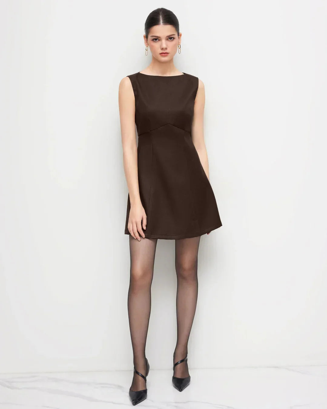 Boat Neck Mini Dress in Coco