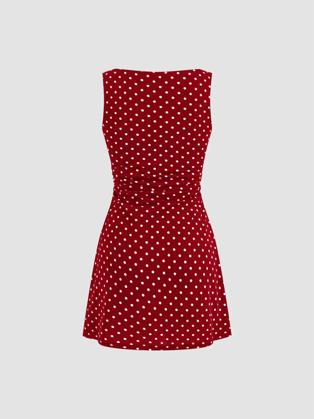 Boat Neck Polka Dot Ruched Mini Dress