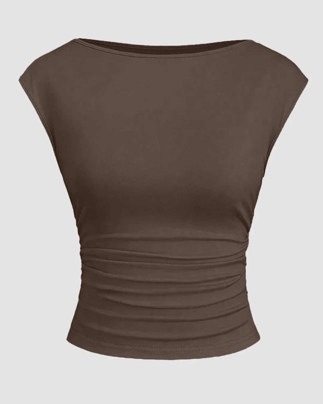 Boat Neck Ruched Stretch Top in Coca