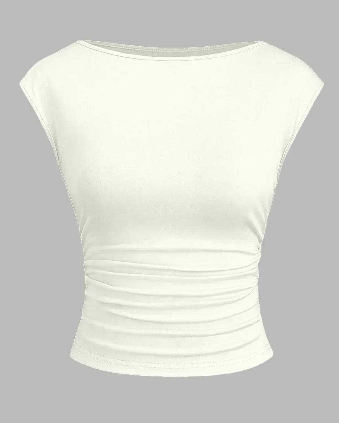 Boat Neck Ruched Stretch Top in White
