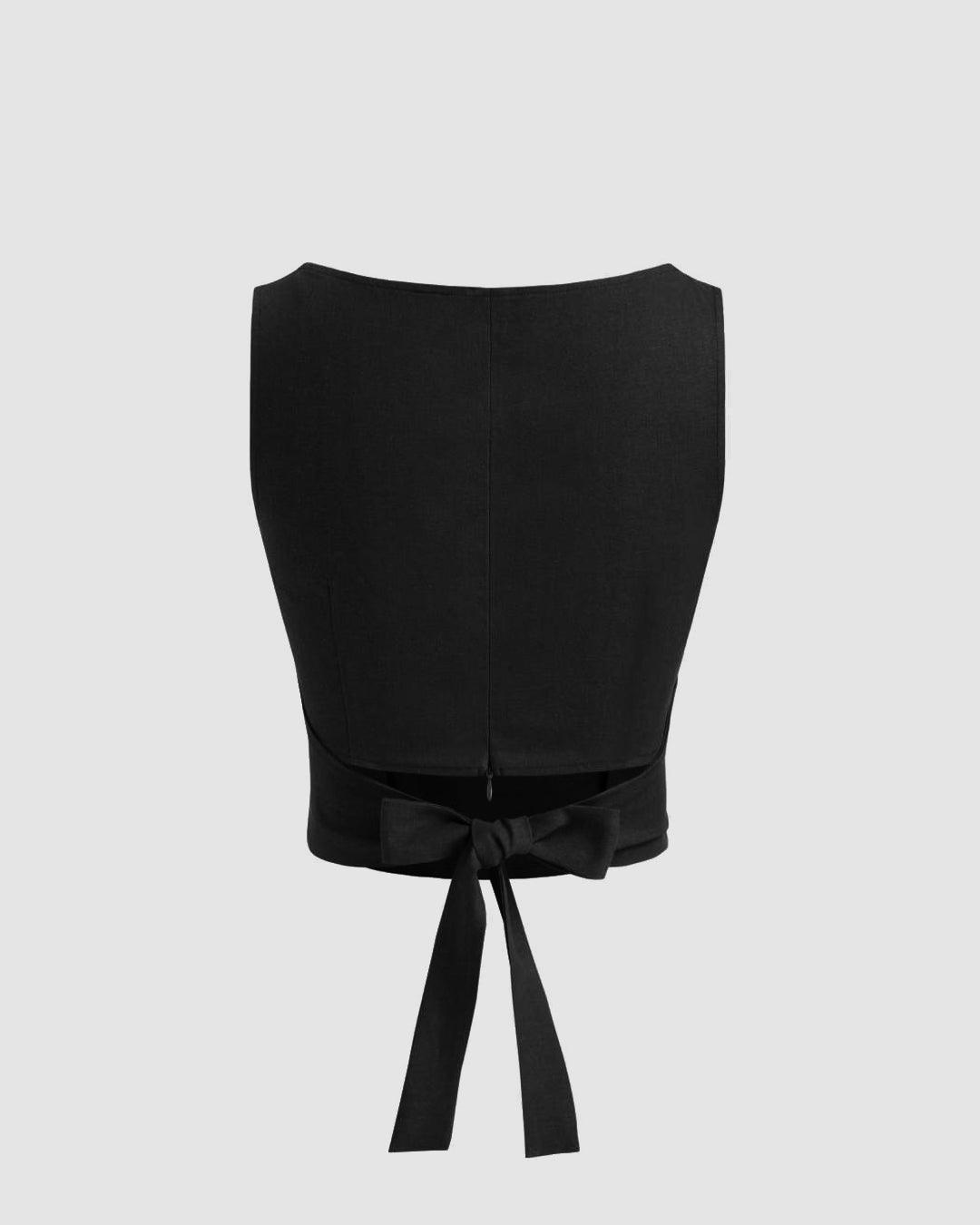 Boat Neckline Solid Knotted Crop Top With Low Rise Solid Mini Skirt In Black