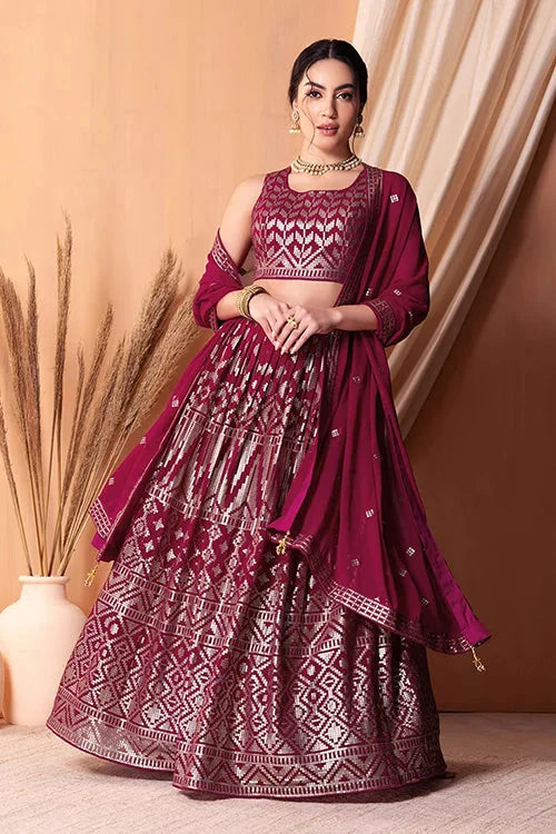 Dark Pink Georgette Lehenga Choli with Sequins Work