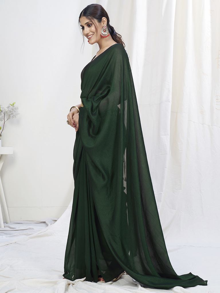 Bottle Green Ready to Wear One Minute Lycra Saree