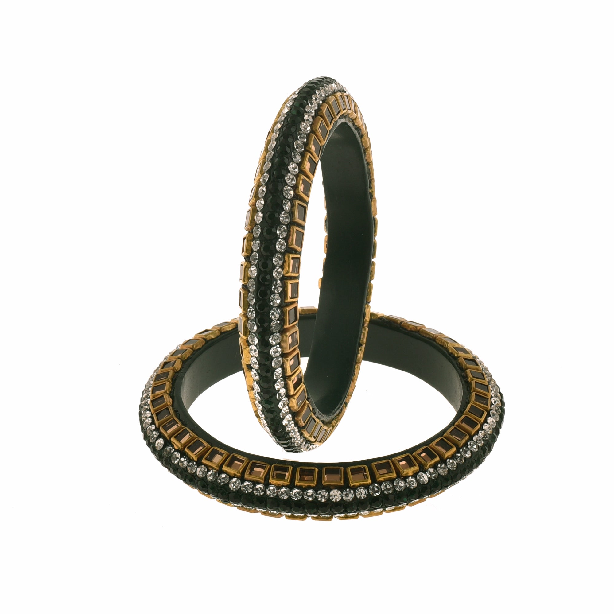 Sukriti Kundan Bottle-Green Lac Bangle - Set of 2