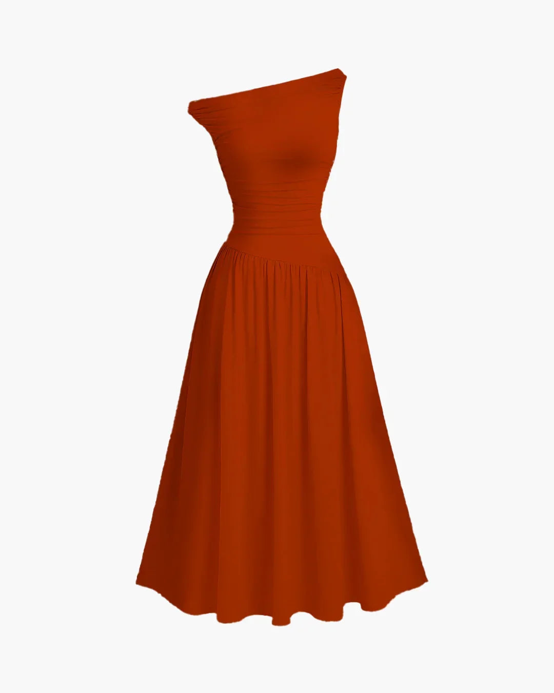 Brick Off-Shoulder Fit & Flare Midi Dress