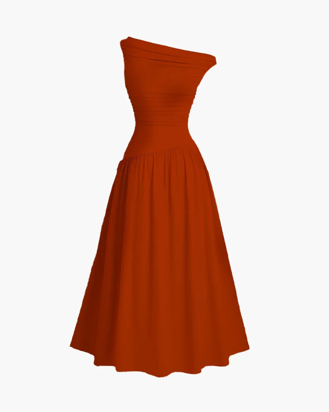 Brick Off-Shoulder Fit & Flare Midi Dress