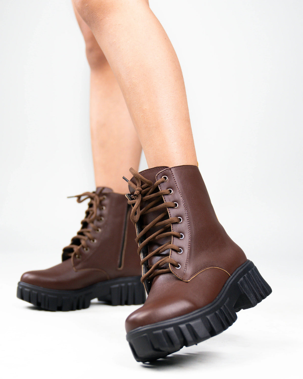 Brown Lace Up Chunky Platform Boots
