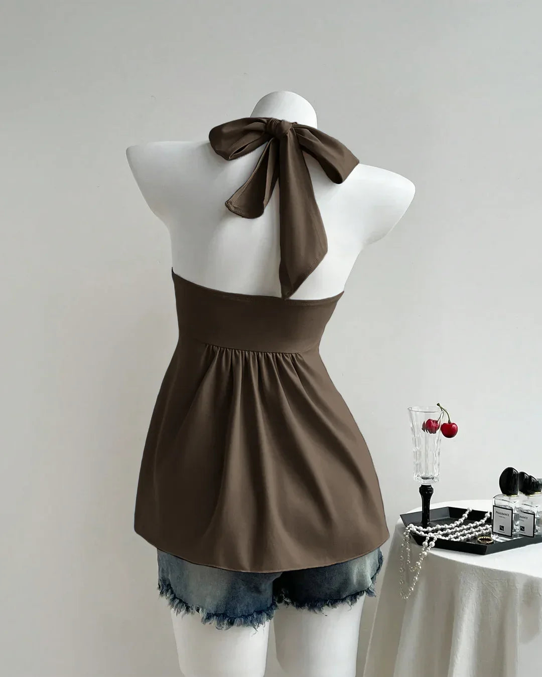 Brown Twist Front Draped Halter Top