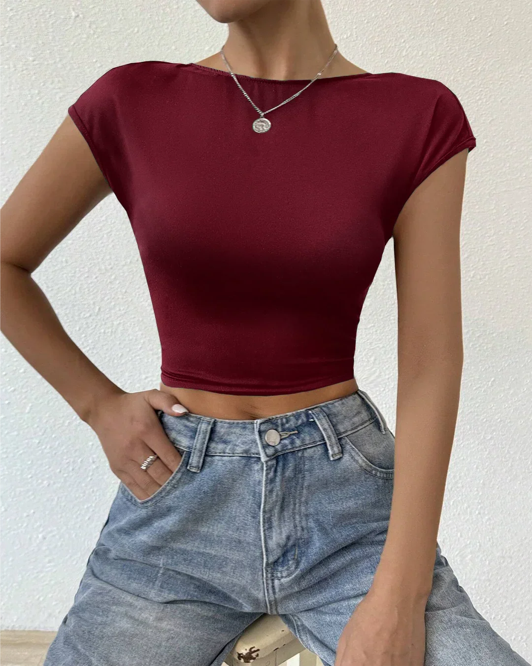 Burgundy Cap Sleeve Crop Top
