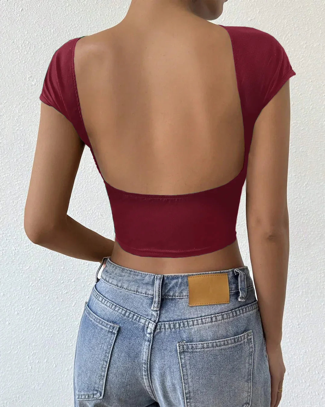 Burgundy Cap Sleeve Crop Top