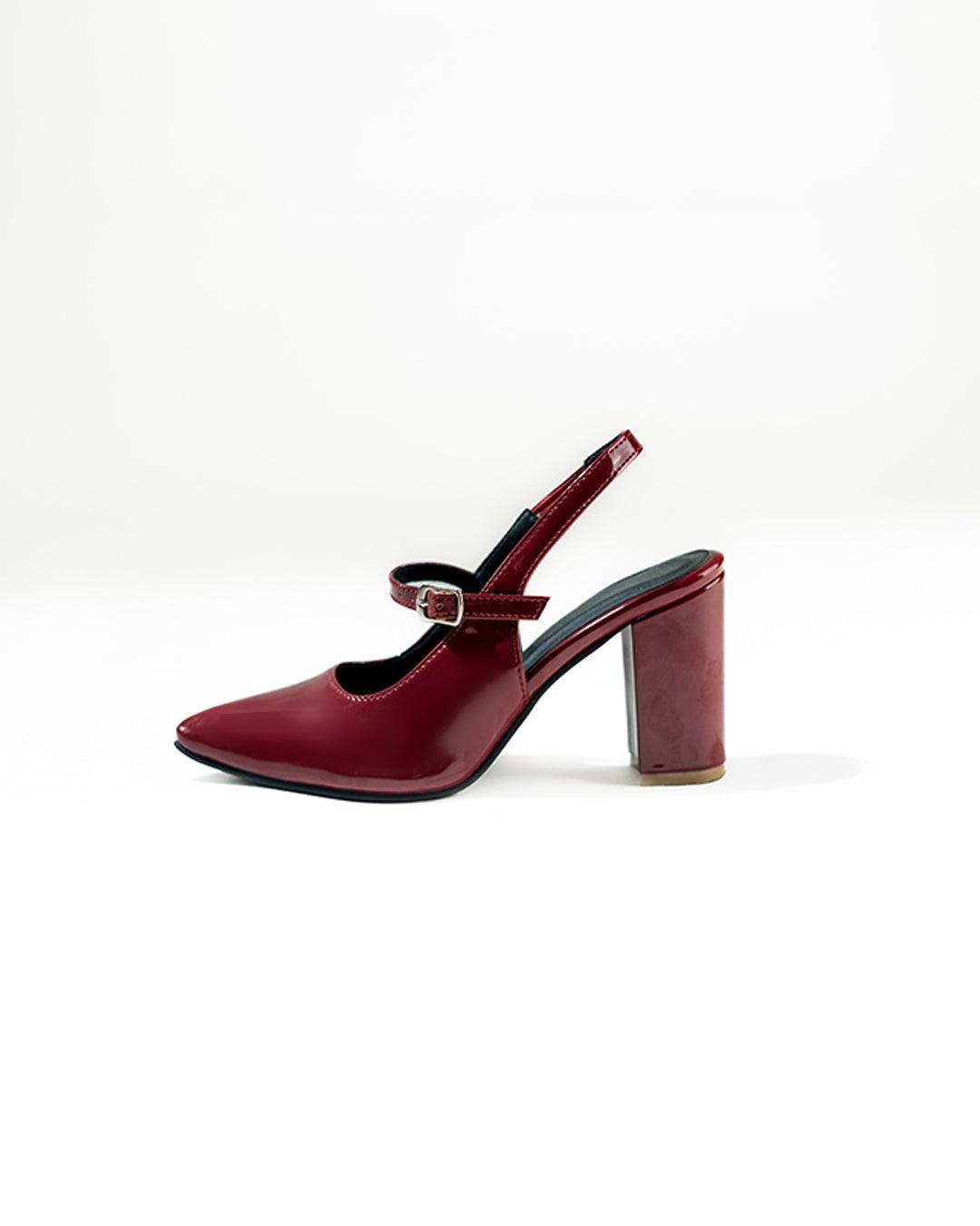 Burgundy Mary Janes Solid Block Heel