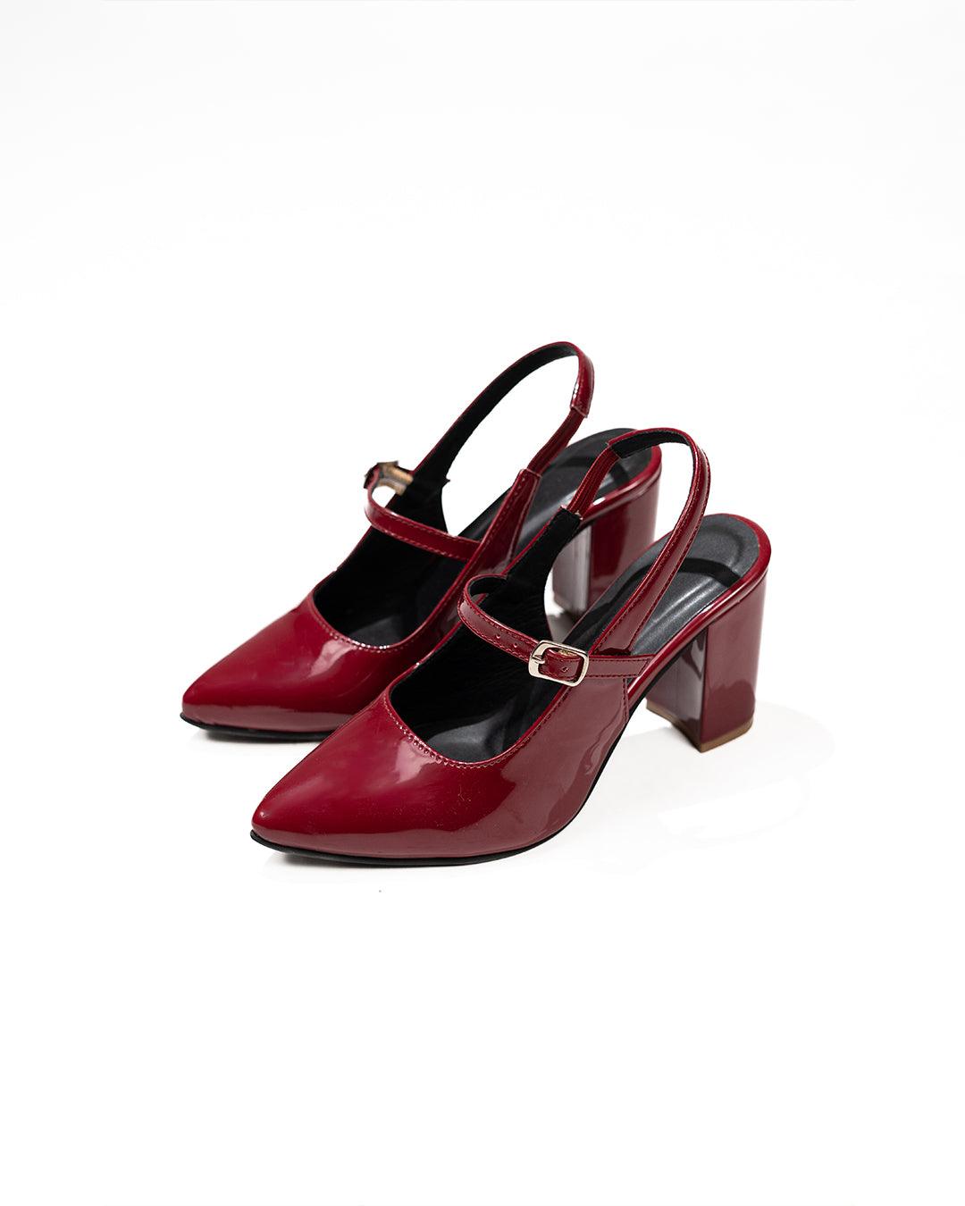Burgundy Mary Janes Solid Block Heel