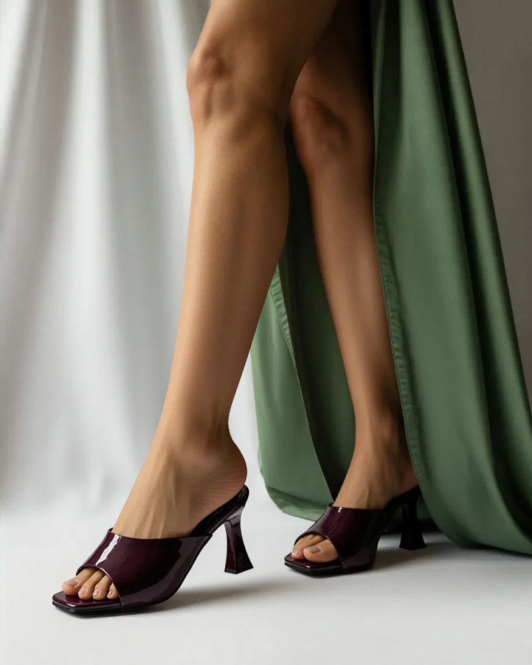 Burgundy Patent Open Toe Low Heel