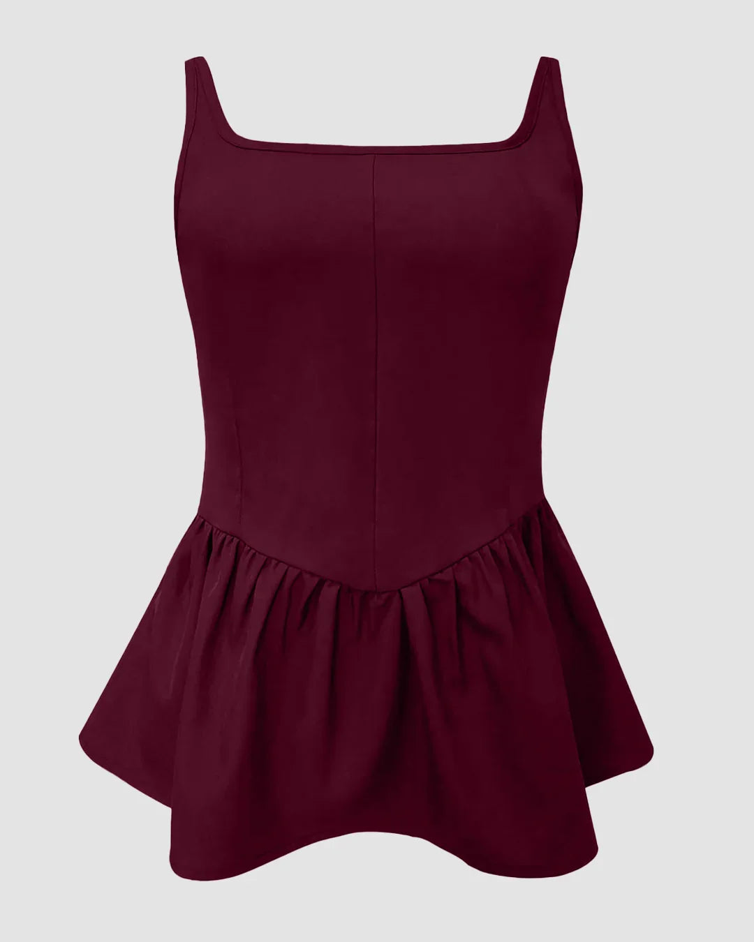 Burgundy Pleated Sleeveless Peplum Top