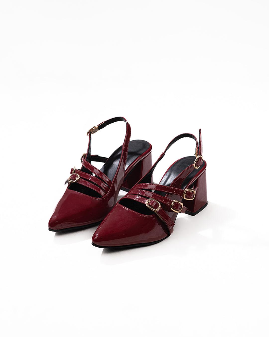 Burgundy Point Toe Slingback Heels