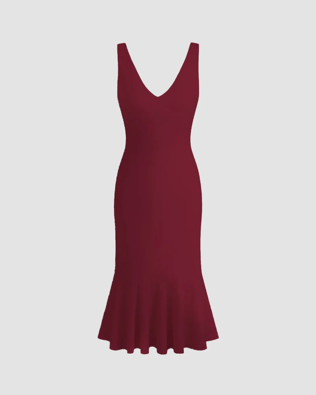 Burgundy Sleeveless Fishtail Hem Bodycon Dress