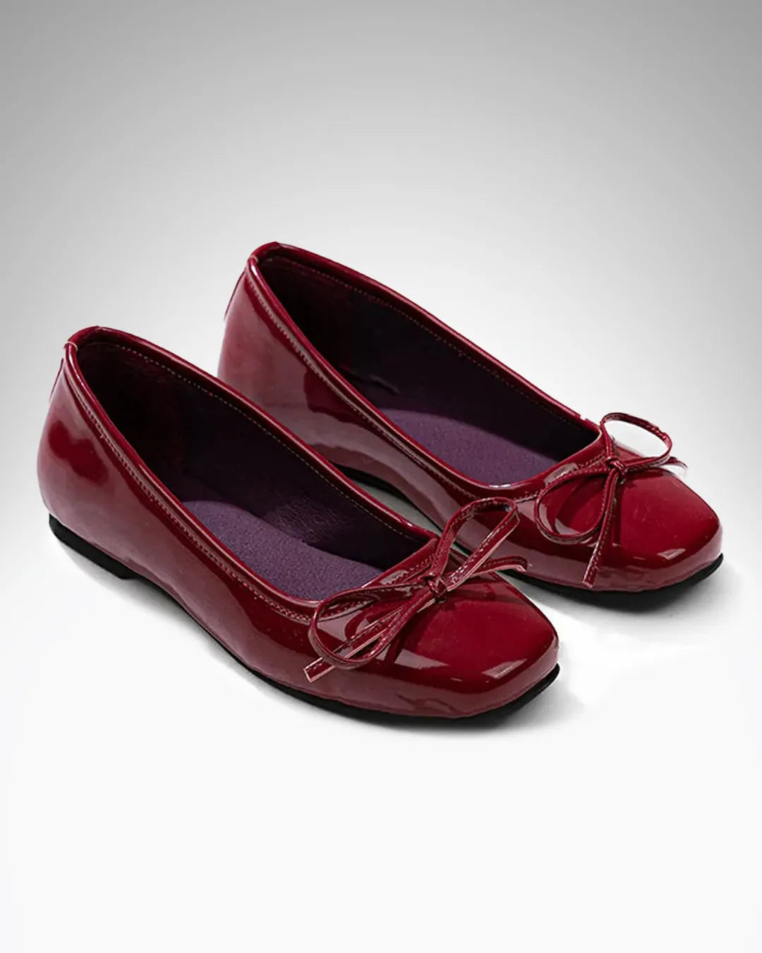Burgundy Square Toe Womens Ballet Flats