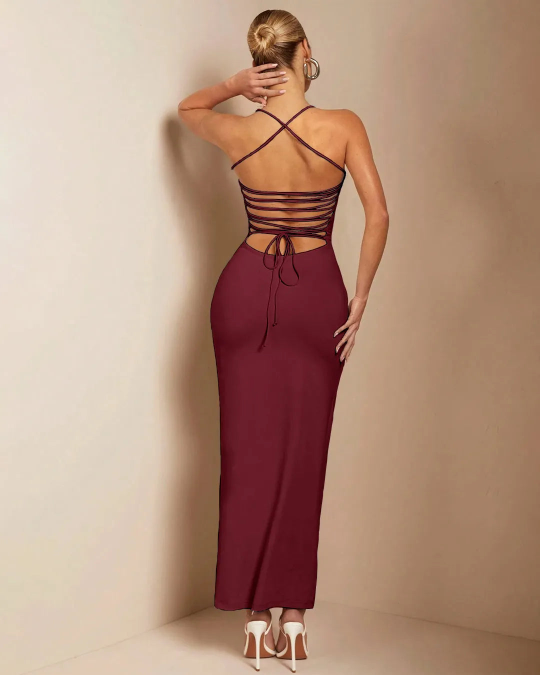 Burgundy Strapless Bodycon Maxi Dress