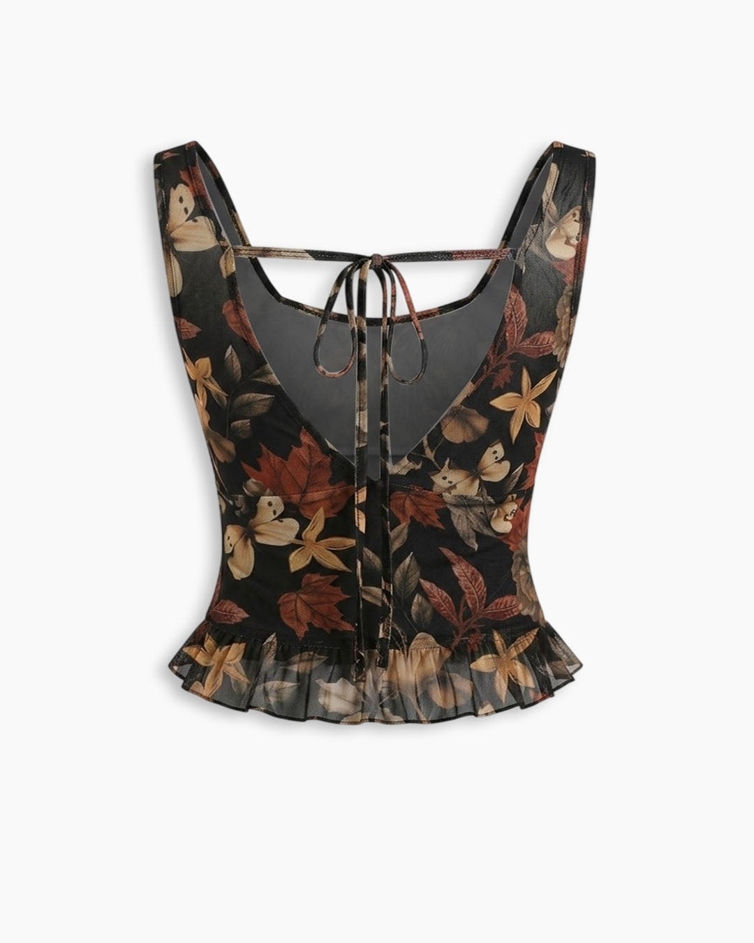 Butterfly Floral Cowl Neck Ruched Mesh Top Curve And Plus in Soft Black