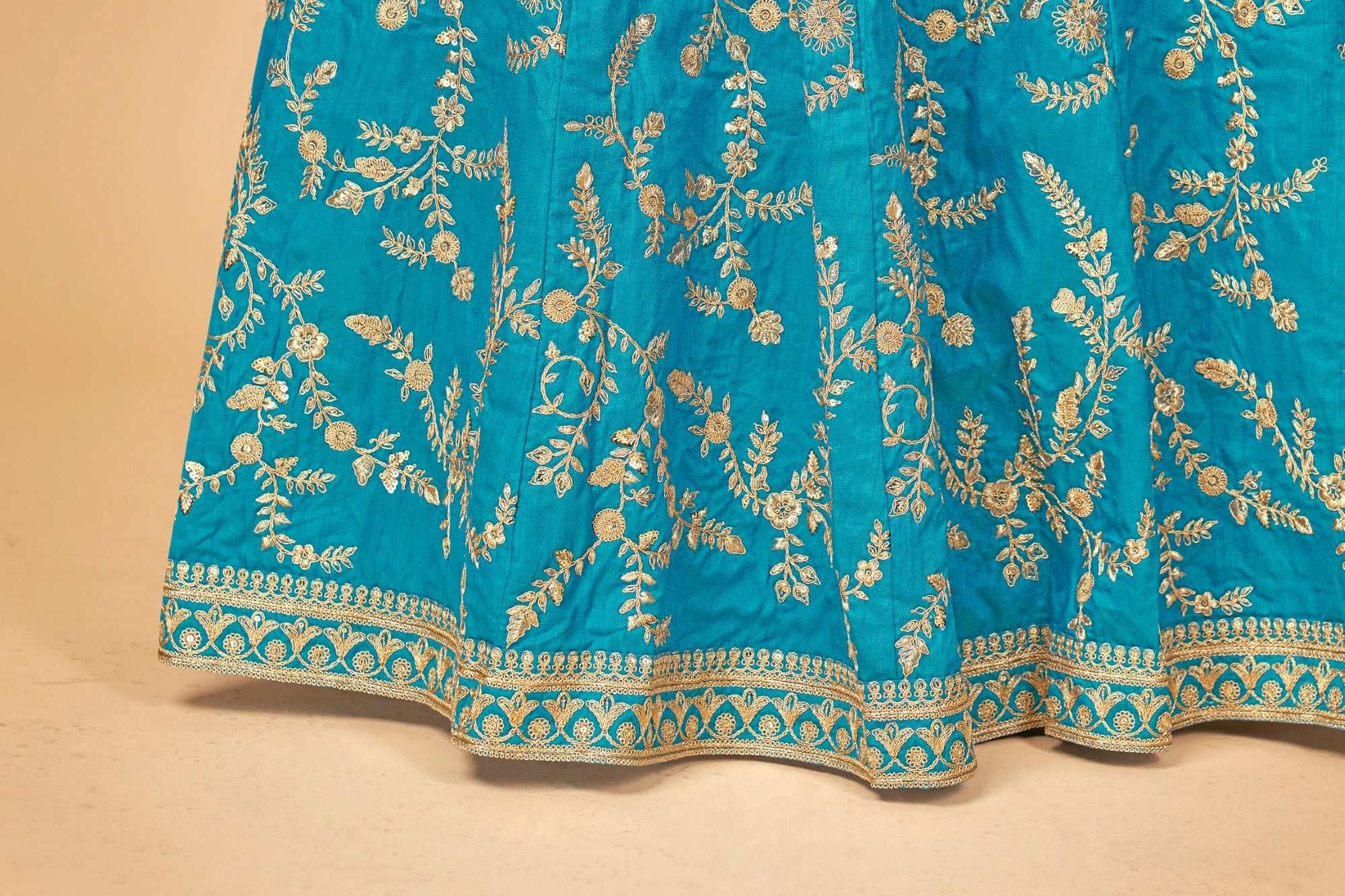 Blue & Gold Embroidered Poly Silk Lehenga Choli