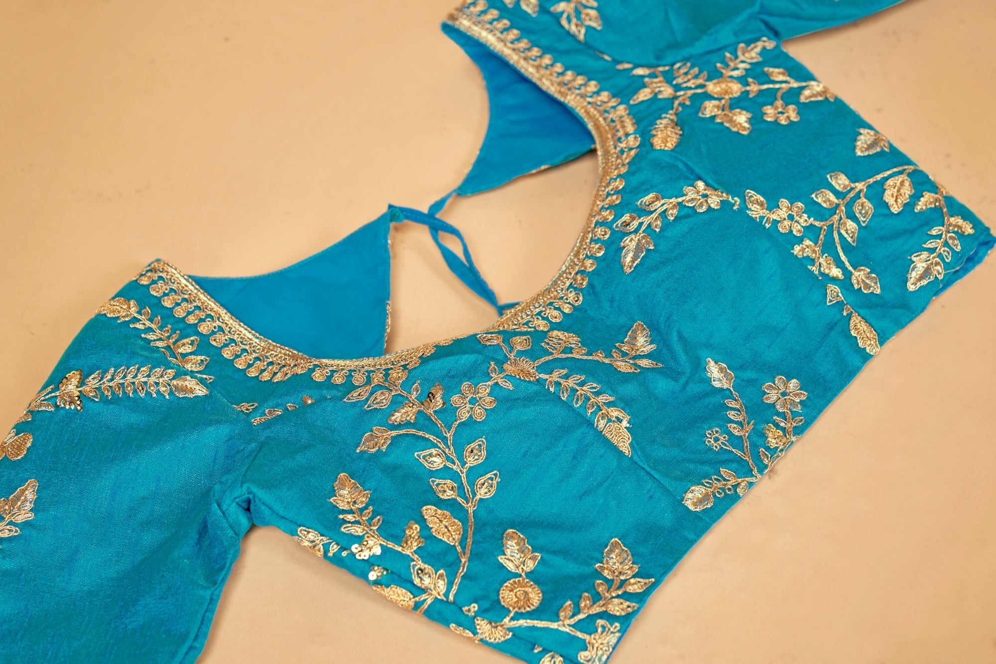 Blue & Gold Embroidered Poly Silk Lehenga Choli