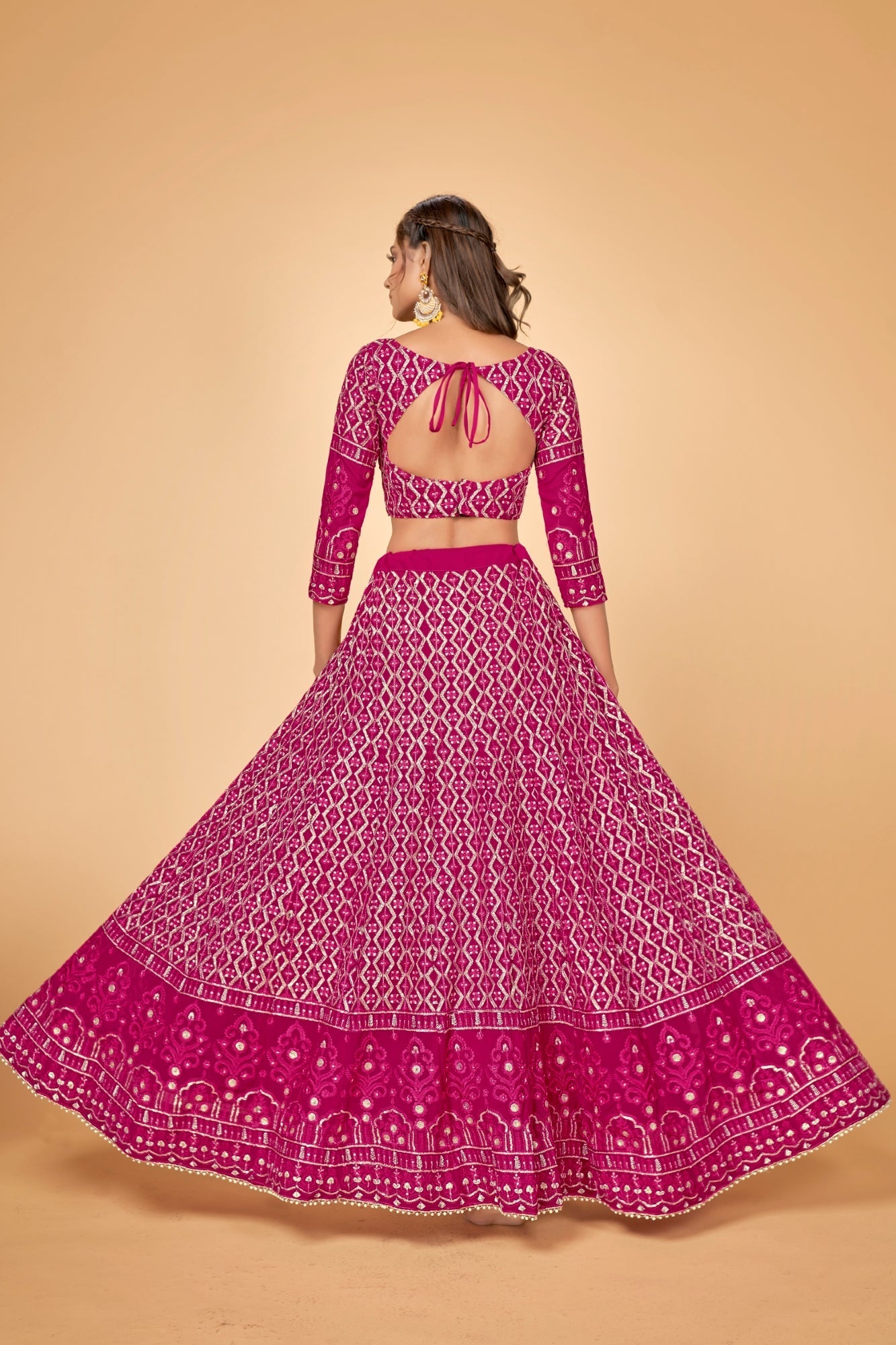 Women Pink & Gold Embroidered Semi-Stitched Lehenga Choli Set