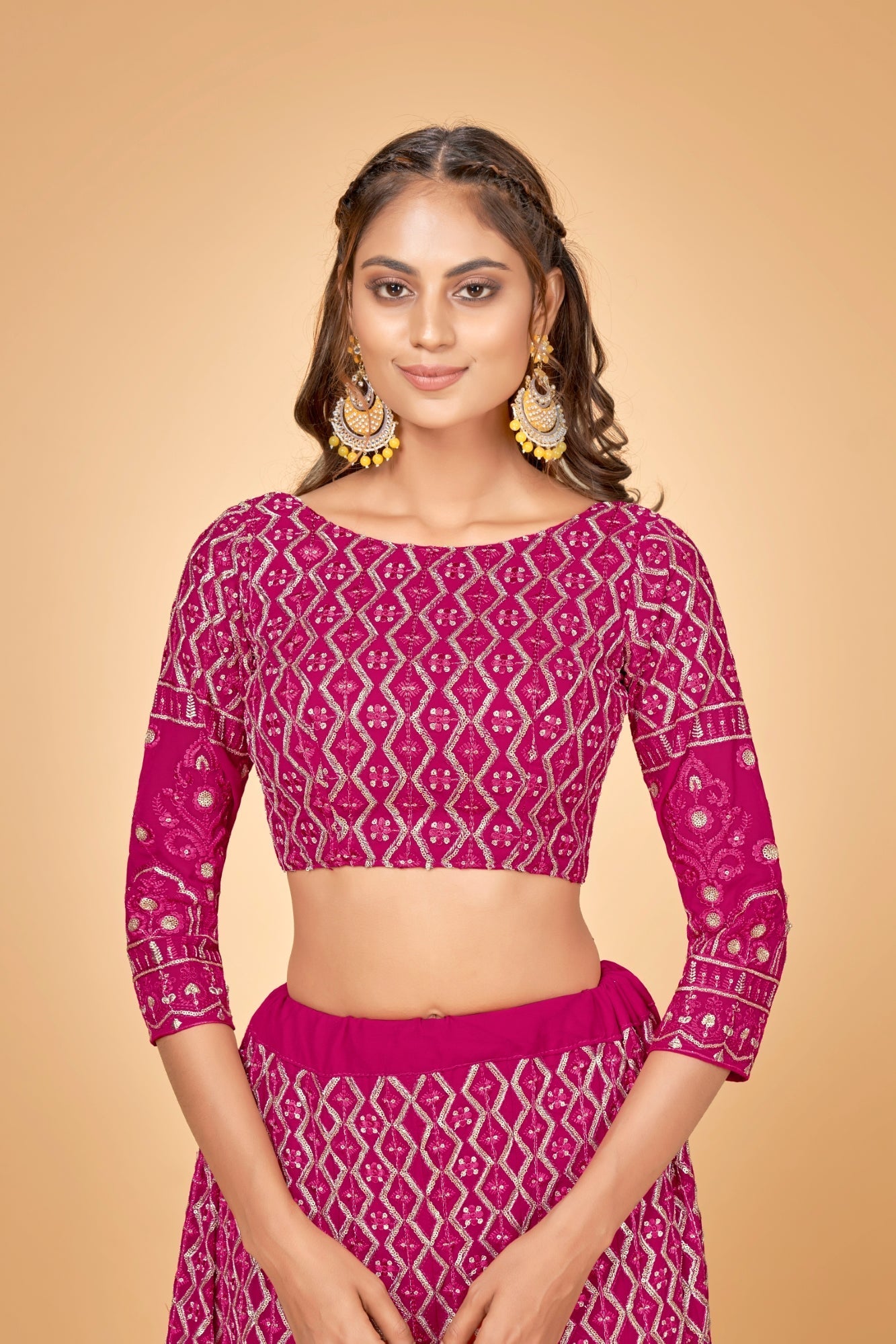 Women Pink & Gold Embroidered Semi-Stitched Lehenga Choli Set