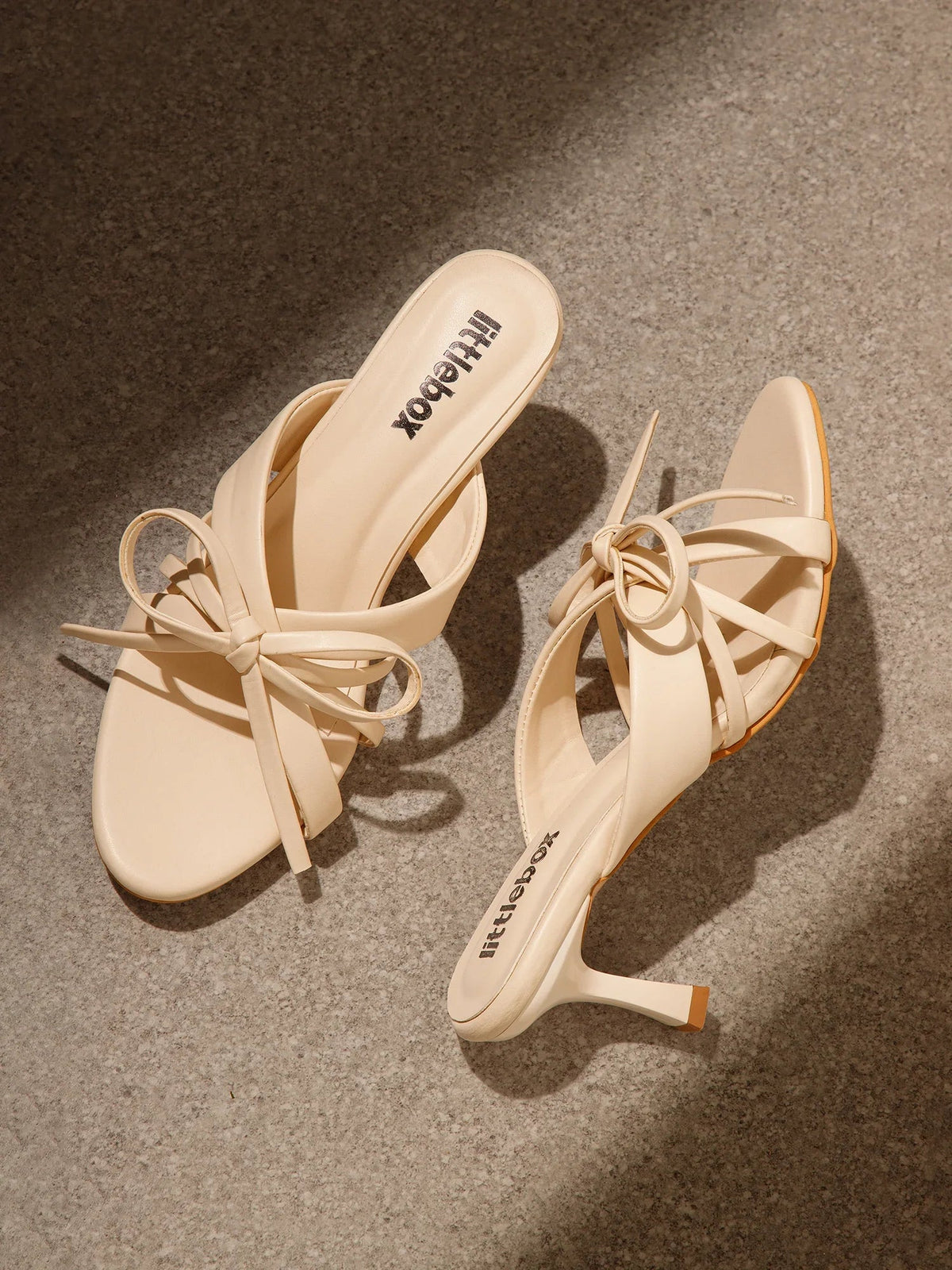 Beige Open Toe Bowknot Strappy Heel Sandal