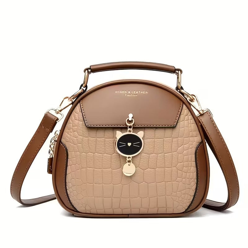 Blue Plaid Round Crossbody Bag for Women | Korean Style Faux Leather Shoulder Purse