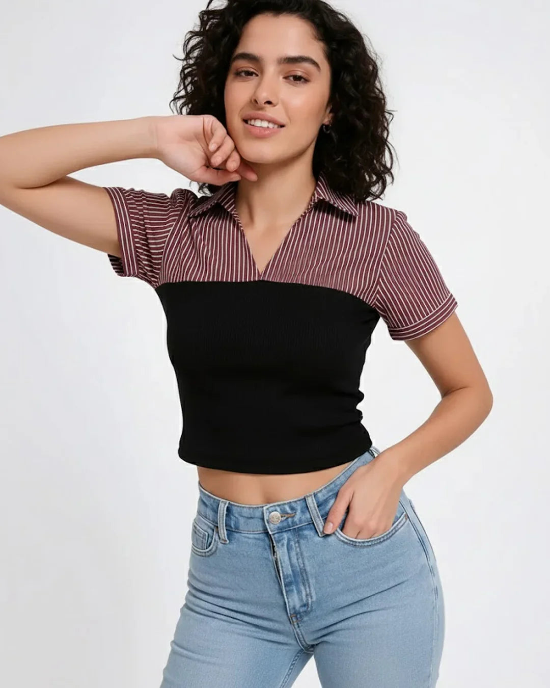 Casual Slim Fit Straight Hem Solid Short Sleeve Crop Top