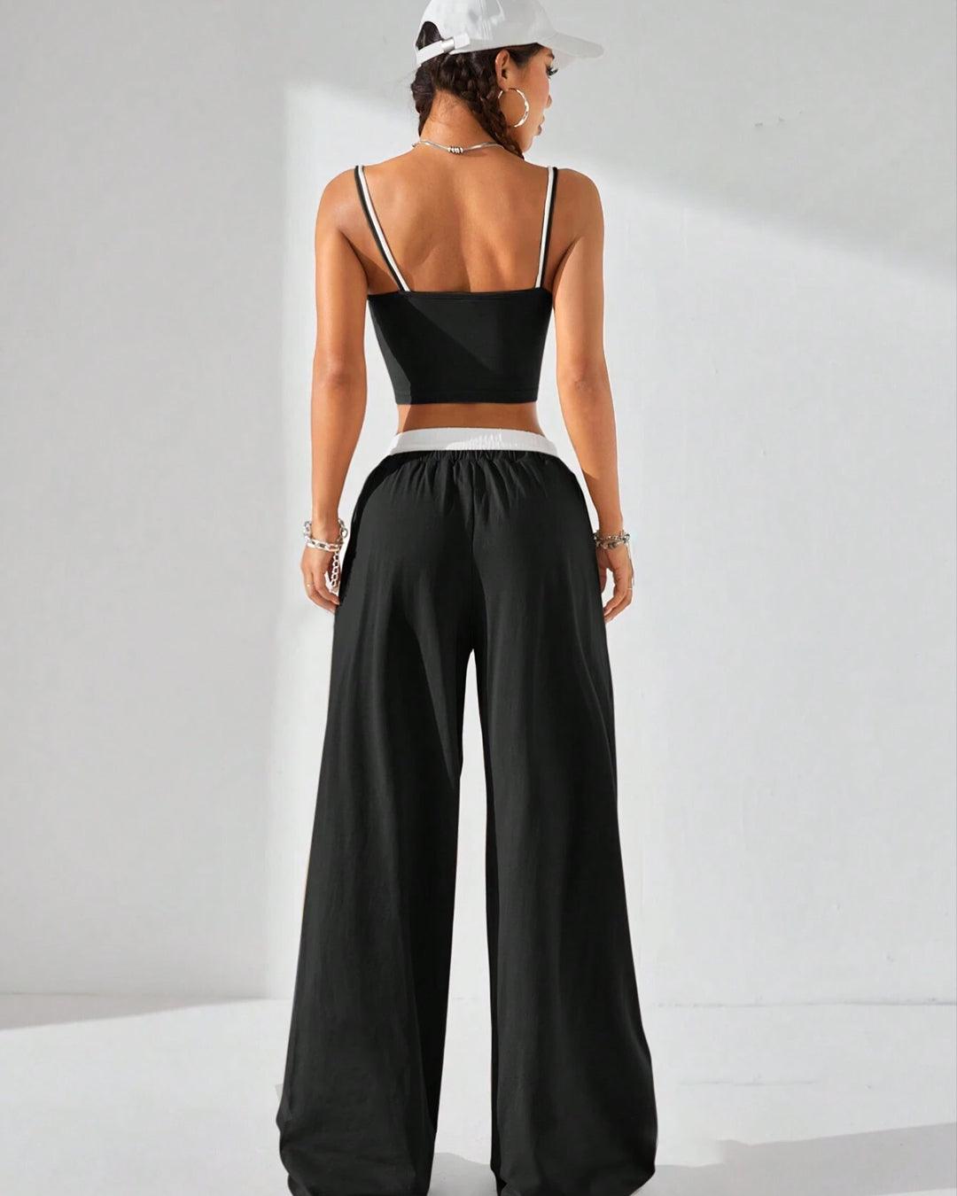 Casual Sport Knit Two Fake Pieces Tank Tops & Sweatpants Going Out Set