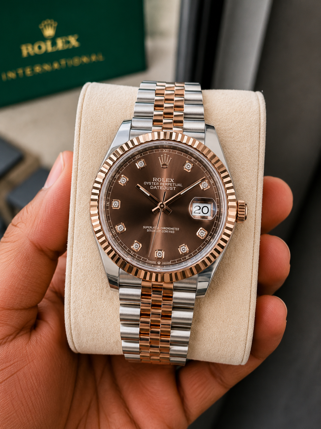 Role_x Date Just 2 Tone-Brown Diamond Watch