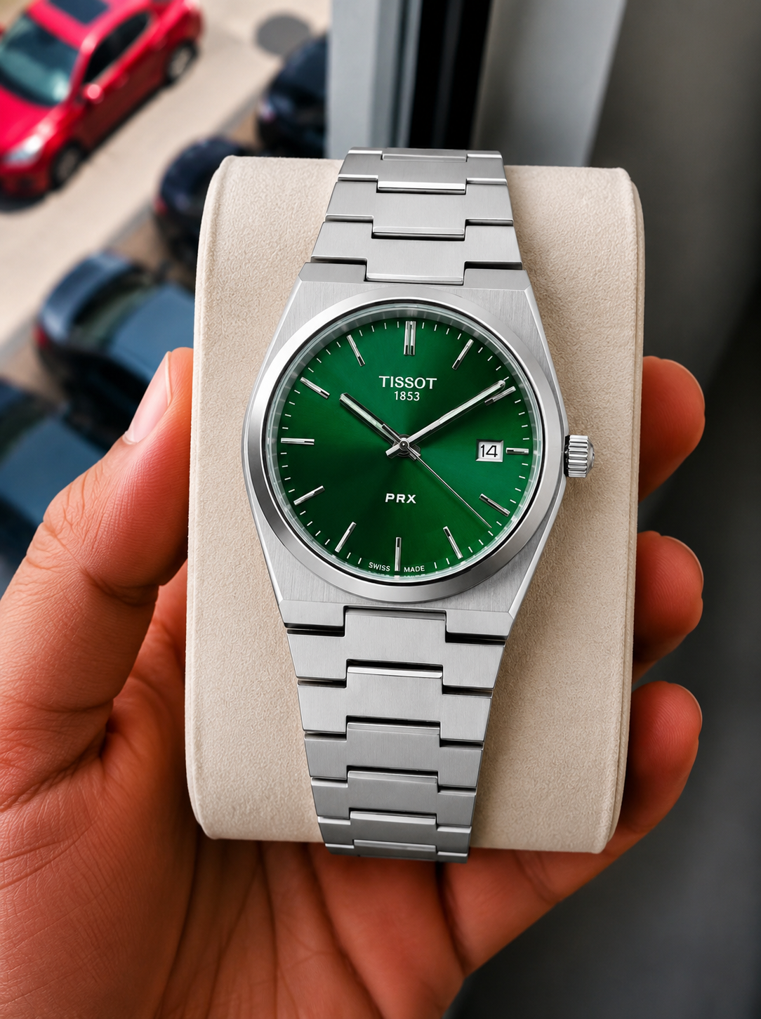 Tisso_t Prx Silver/Green Glosy Watch