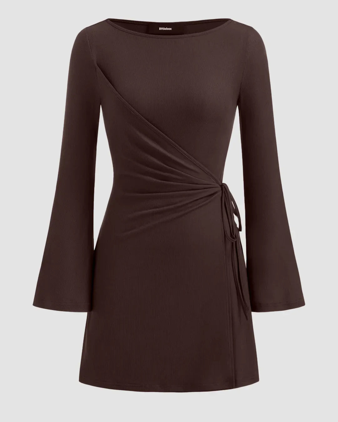 Chocolate Side-Tie Ruched Full Sleeve Mini Dress